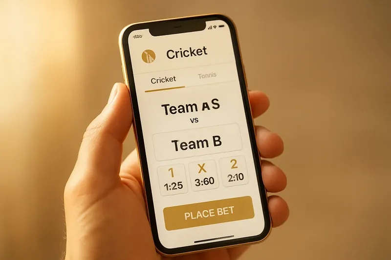 Modern sports betting app mockup showing cricket match odds on phone