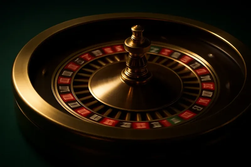 Close-up of live roulette wheel spinning under dramatic casino lighting